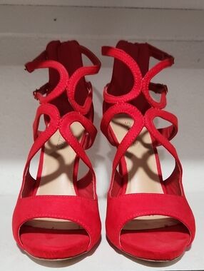 Shoe Dazzle Red Strappy Open-Toe Heeled Sandals